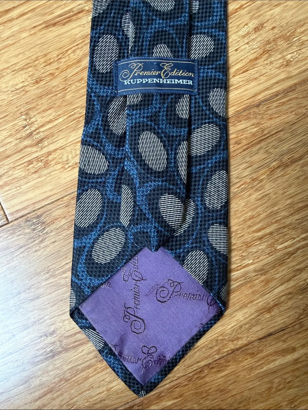 (12t) Premier Edi. Kuppenheimer Blue Gray Abstract Oval Geometric Silk Men’s tie